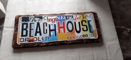 Vintage Beach House Wall Decoration License Plate Sign On solid Wood Hand Crafted