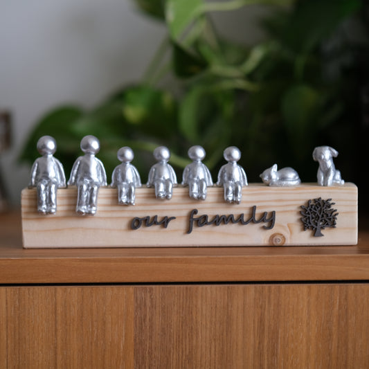 Our Family Sculpture Ornament On Solid Wood With Figurines